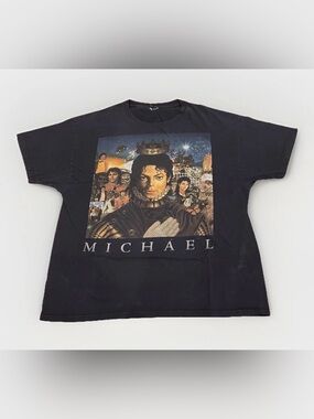 Vintage Michael Jackson T-Shirt Size XL Black Hanes King of Pop Graphic Band Tee